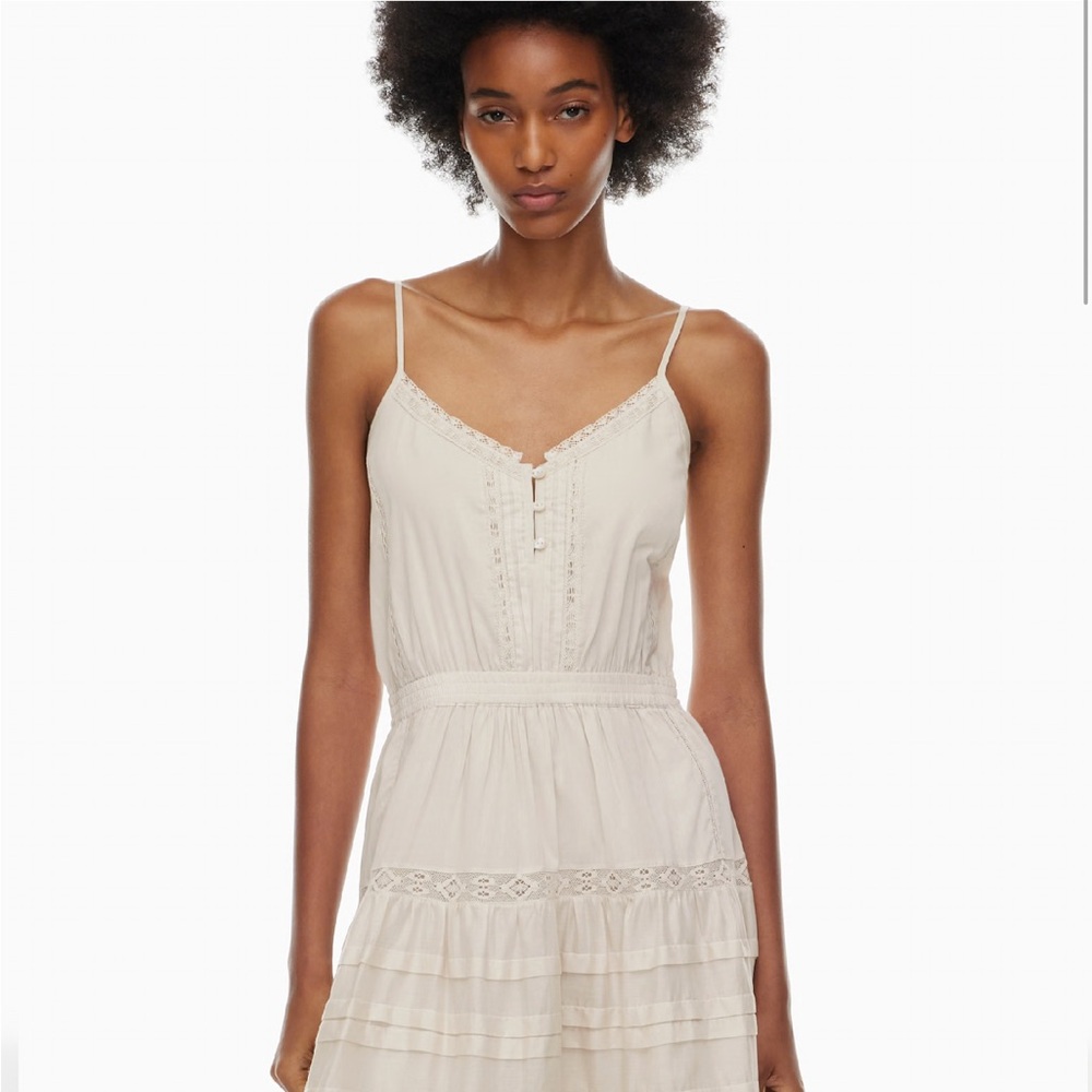 Aritzia Cream Eyelet Tiered Spaghetti-Strap Maxi Dress - Feminine Lace Detail - Picture 6 of 8